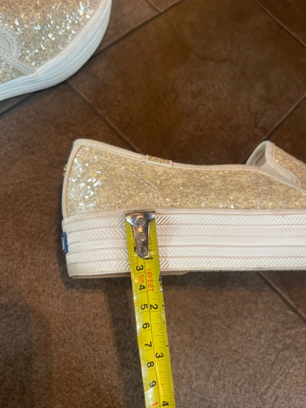 EUC Keds X Kate Spade Triple Decker Shimmering Cream Slip On Shoes Size 6
